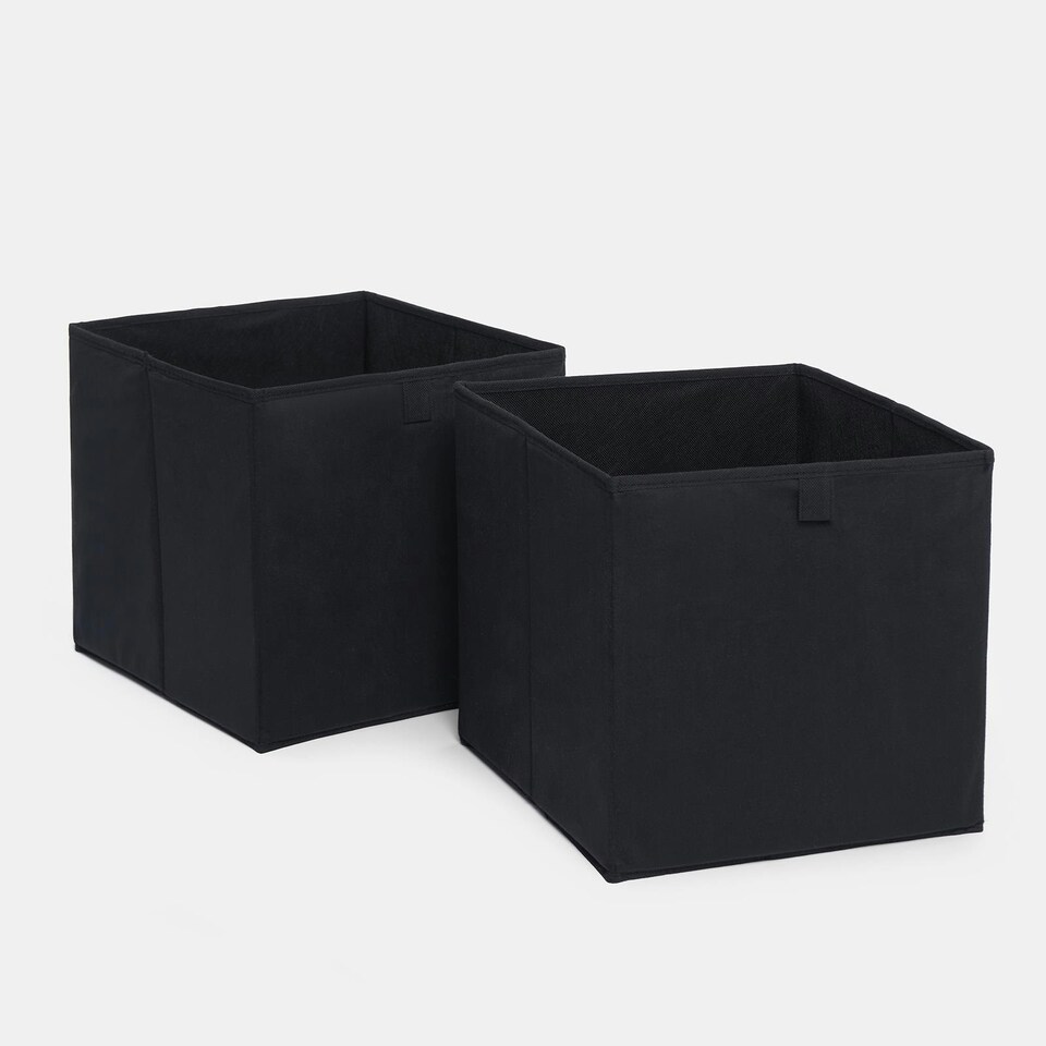 image 1 of OHS 2 Pack Folding Storage Cubes Soft Matte Velvet Collapsible Home Modern Storage Organiser Space Saving Square Ottoman Boxes Black