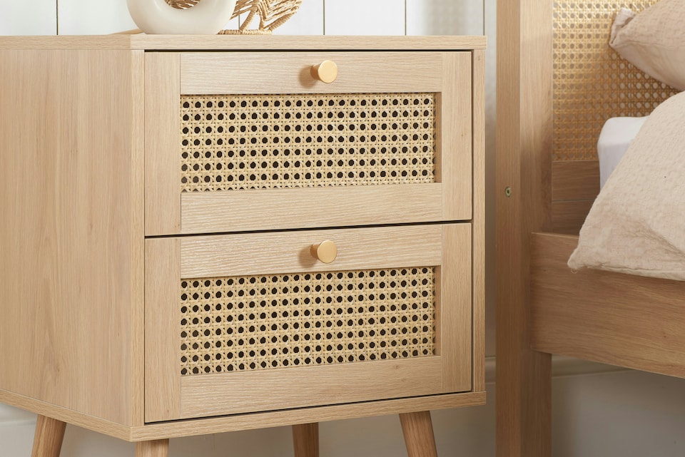 image 1 of Birlea Croxley 2 Drawer Rattan Bedside