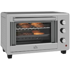HOMCOM 30 Litre Mini Oven, Countertop Electric Cooker & Grill for Roasting, Baking, Grilling with Adjustable Temperature, 60 Min Timer, Baking Tray and Wire Rack, 1600W, Silver