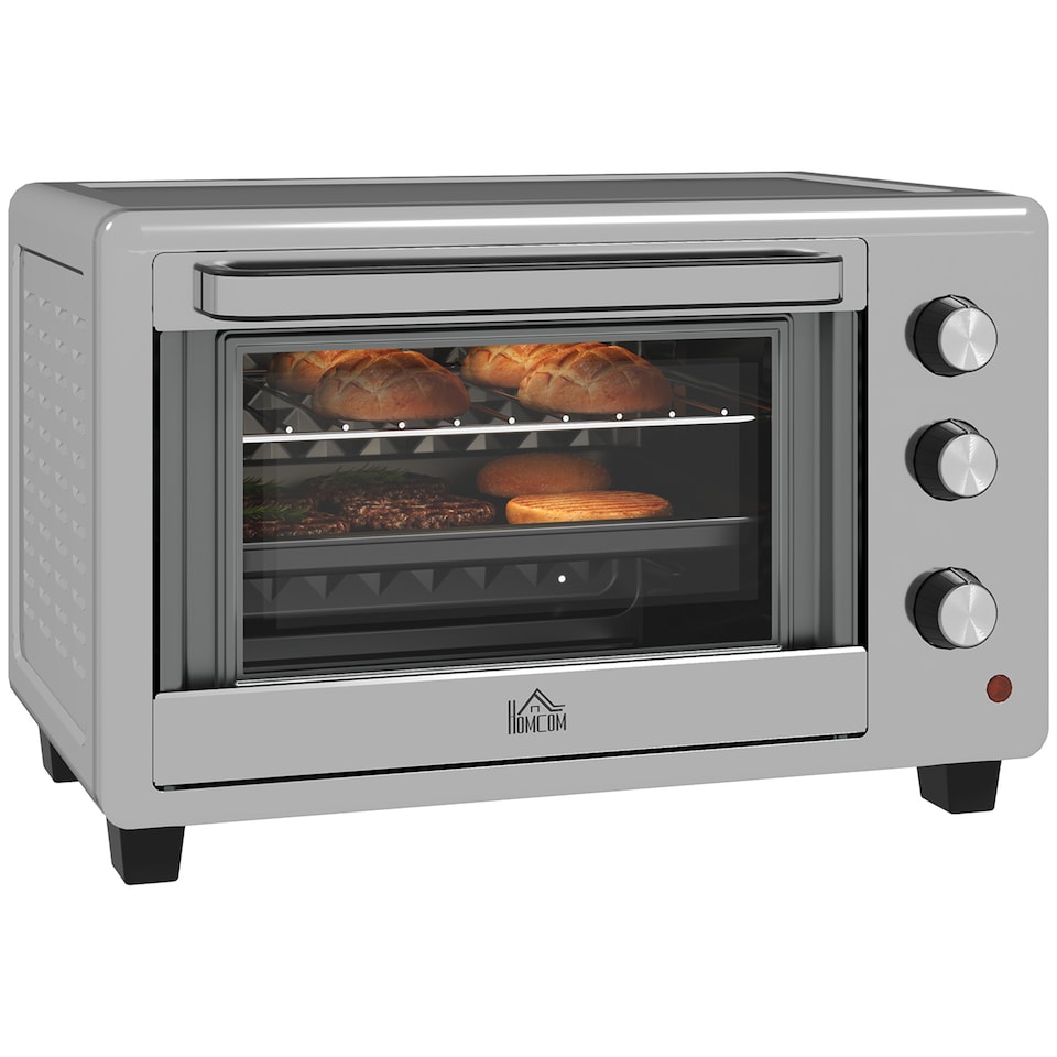 image 1 of HOMCOM 30 Litre Mini Oven, Countertop Electric Cooker & Grill for Roasting, Baking, Grilling with Adjustable Temperature, 60 Min Timer, Baking Tray and Wire Rack, 1600W, Silver