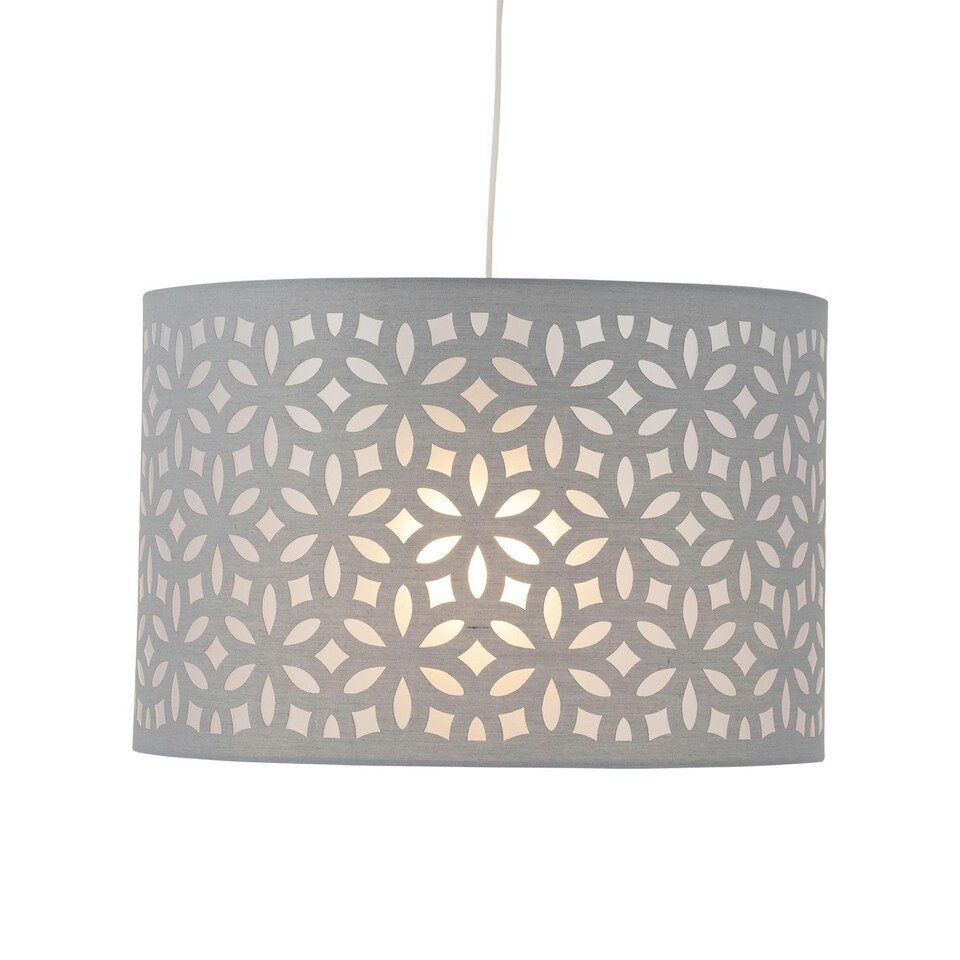 image 1 of First Choice Lighting Set of 2 Grey Laser Cut 30cm Pendant Lightshades Grey