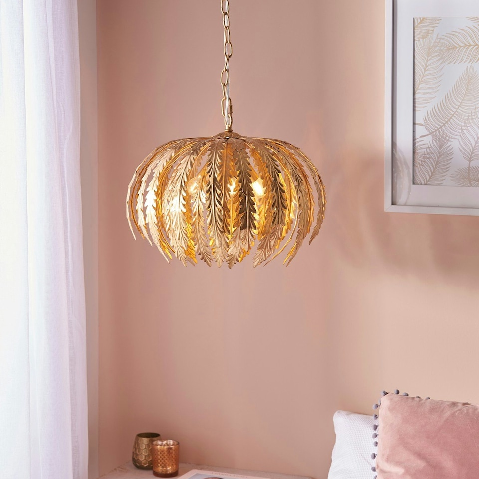 image 1 of Delphine Floral Leaves 3 Light Spherical Pendant Gold Paint, E14