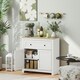 image 2 of HOMCOM Sideboard Storage Cabinet with Adjustable Shelf, Drawer, White White | Oak top, Black handles