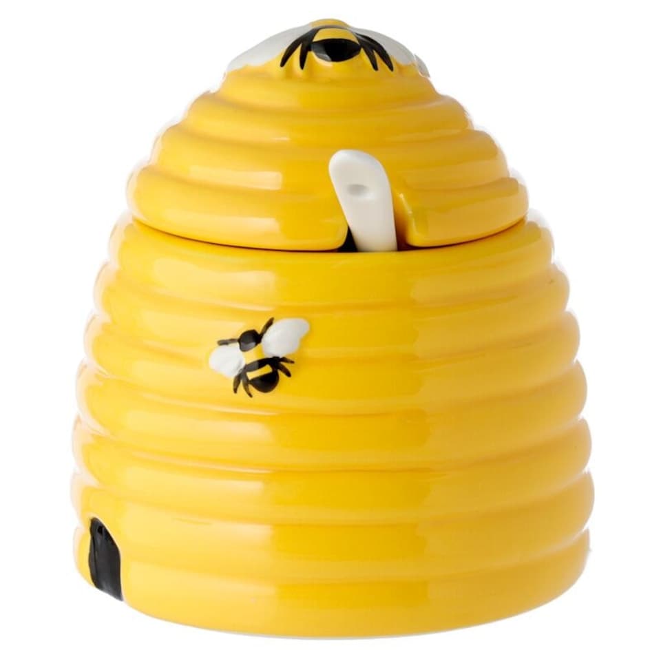 image 1 of Beehive Shaped Ceramic Pot with Lid & Spoon