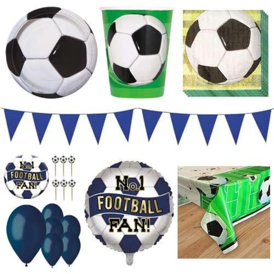 Navy Blue & White Football 16 Person Deluxe Party Pack