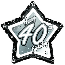 Creative Party Happy 40th Birthday Black/Silver Star Balloon - Black/Silver - 18in
