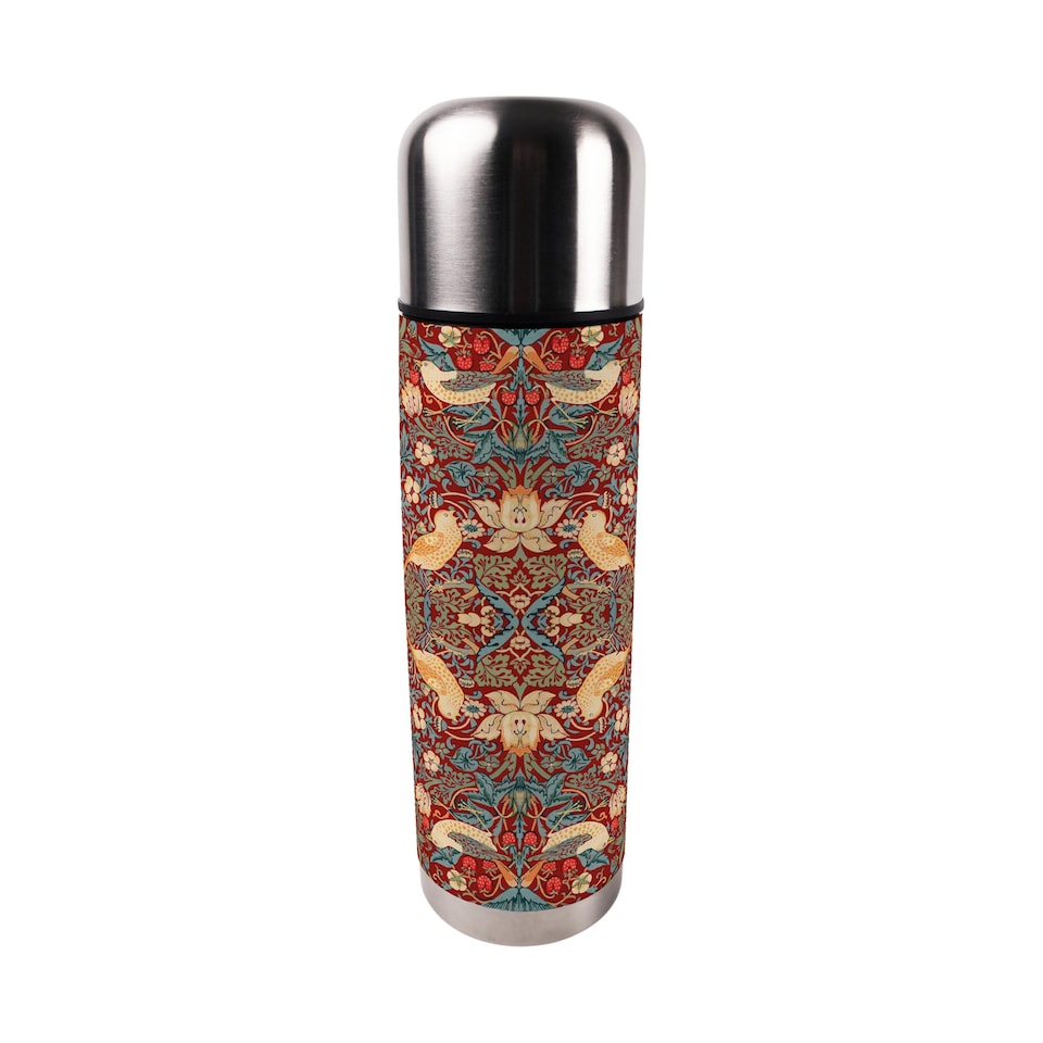 image 1 of Red Strawberry Thief Large Reusable Thermal Flask