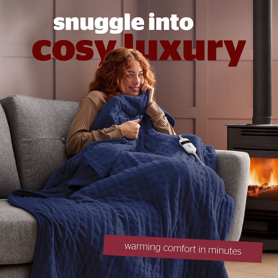 image 1 of Silentnight Luxury Heated Throw, Navy | Blue | Navy | One Size | 1