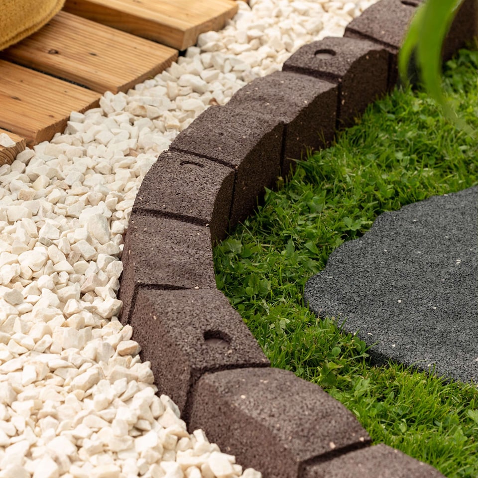 image 1 of Recycled Rubber Roman Stone Garden Border 1.2m - Brown - Pack of 18 | Brown | 18 pack