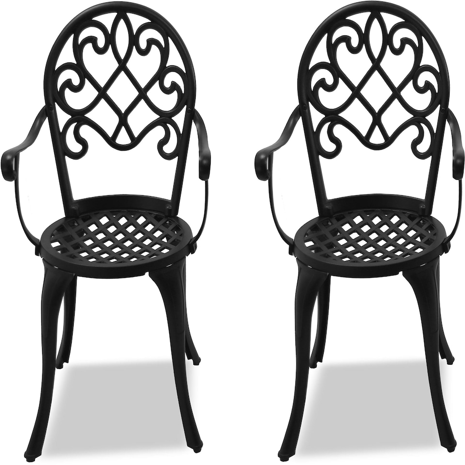 image 1 of Centurion Supports Prego 2-Large Garden and Patio Bistro Chairs with Armrests in Cast Aluminium Black