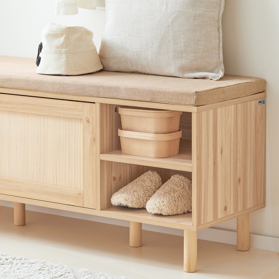 image 1 of SoBuy Wooden Shoe Storage Bench with Seat Cushion, Natural, 47.6x13.8x19.3 in, 20.6 kg - FSR163-N