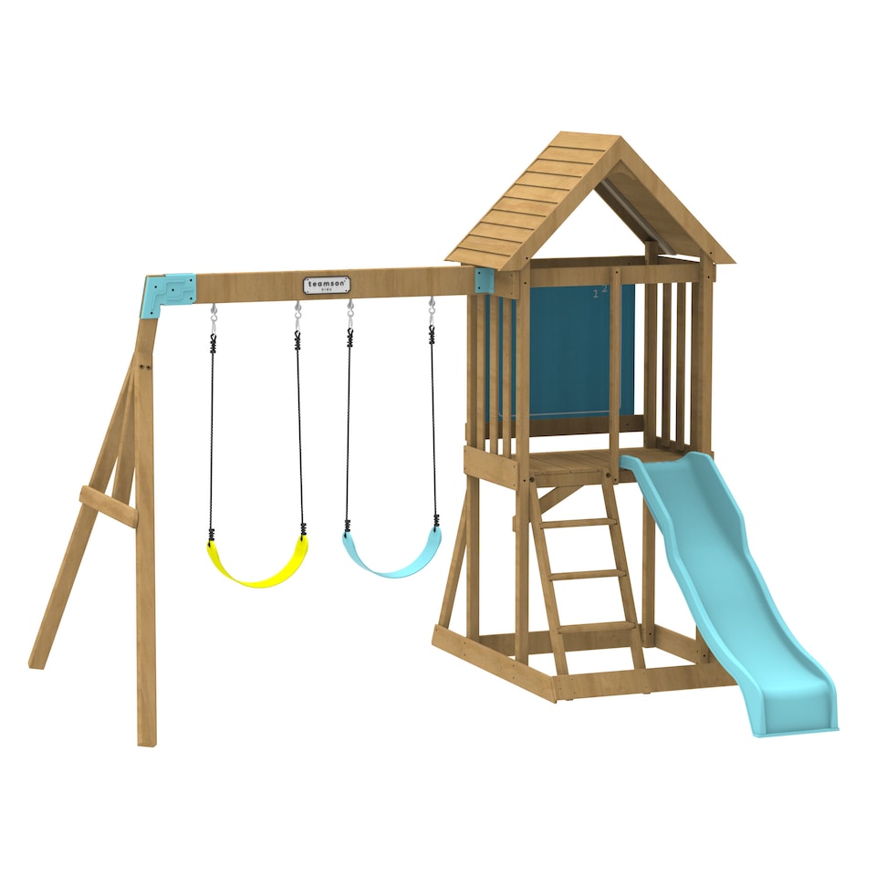 image 1 of Teamson Kids Large Wooden Swing Set with Slide, Chalkboard, Sandpit and Swings, Garden Playset