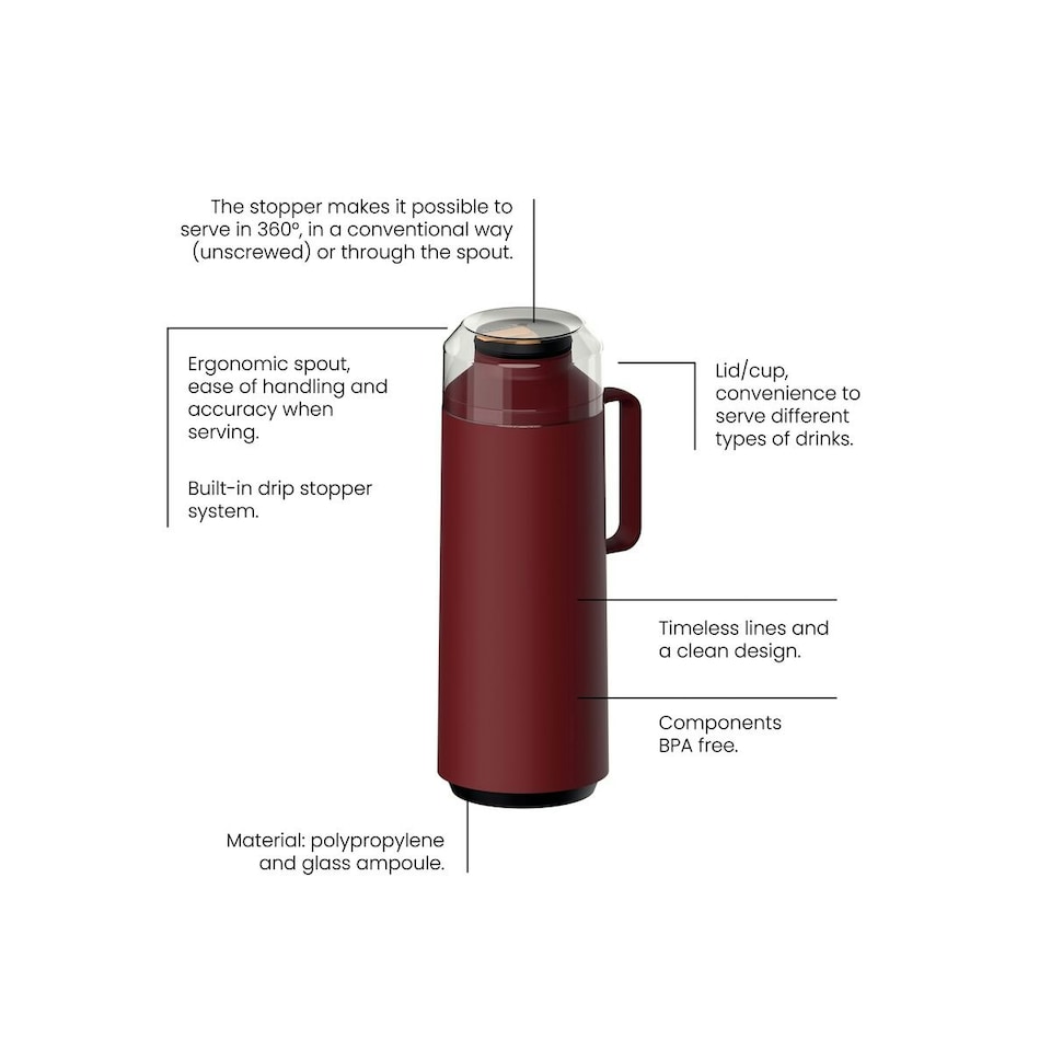 image 1 of Tramontina Thermal Flask with Cup Lid and Interior Glass Container (Red, 1.0l)