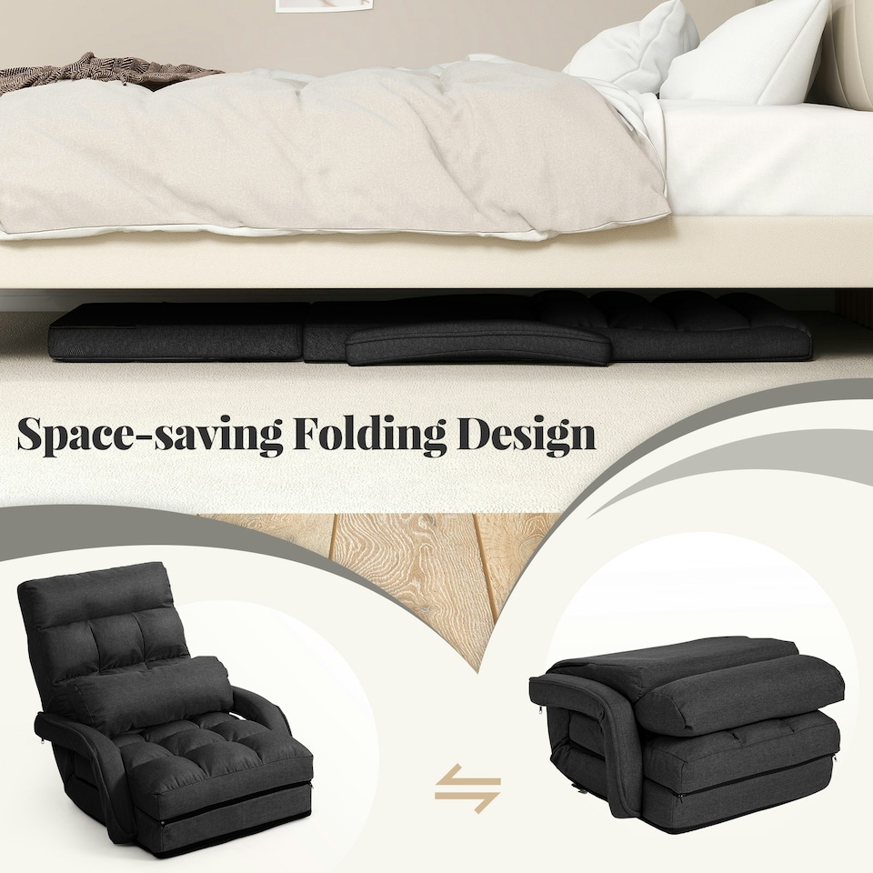 image 1 of COSTWAY 2 IN 1 Folding Lazy Sofa Lounger Adjustable Grey Black