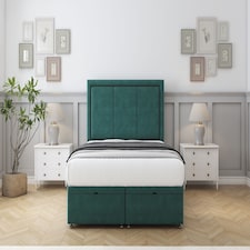 Sloomy Lancaster Emerald Plush Ottoman Bed With Mattress With 26" Strutted Headboard 3' Single