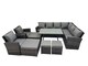 image 2 of Fimous 12 Seater Garden Outdoor Rattan Furniture Set Rattan Corner Sofa Oblong Dining Table with 2 Armchairs 4 Footstools Dark Grey