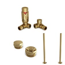 Derry Bold - Polished Brass Thermostatic Radiator Valve & Installation Kit Corner 15mm