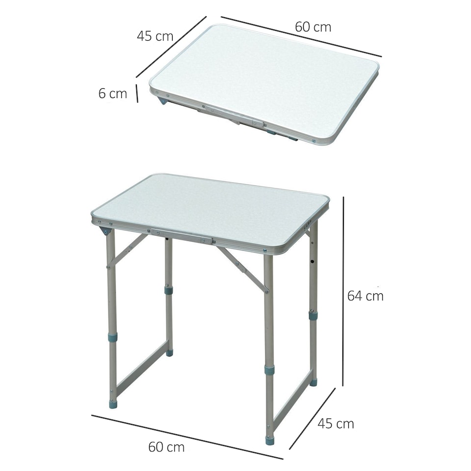 image 1 of Outsunny 2FT Garden Outdoor Camping Table Portable Folding Picnic Table Aluminium Frame with Adjustable Height 60L x 45W x 64H cm