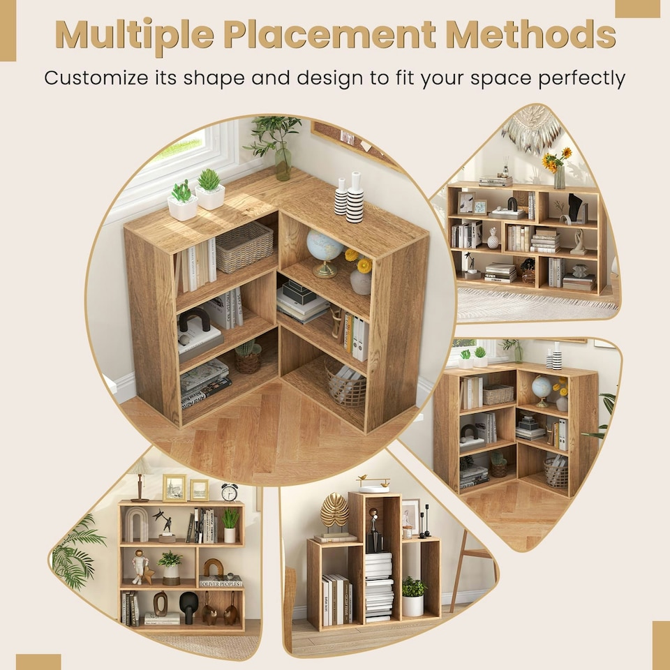 image 1 of COSTWAY 3-tier Bookshelf Concave Open Back Bookcase Brown