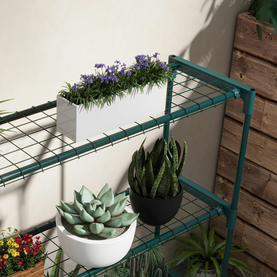 image 1 of Outsunny Plant Stand, 4-Tier Planter Holder Flower Display Rack, Dark Green Green