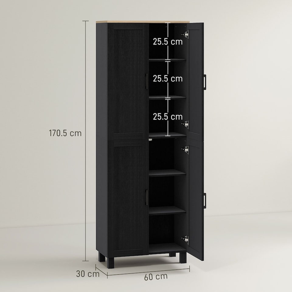 image 1 of HOMCOM Modern Kitchen Cupboard Storage Cabinet with 6 Shelves, Black