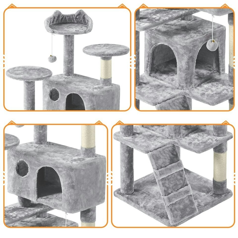image 1 of Yaheetech 156 cm Multilevel Indoor Cat Climbing Frame Light Grey
