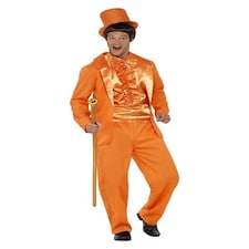 90s Stupid Tuxedo Costume - Orange - with Jacket - Trousers - Mock Shirt & Hat - 43204L L