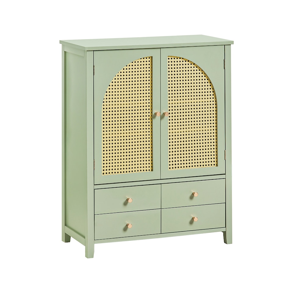 image 1 of SoBuy Sideboard Storage Cabinet with 4 Drawers & 2 Rattan Doors, Green, 27.6x13.4x35.4 inches, 26.6 kg - FSB72-GR