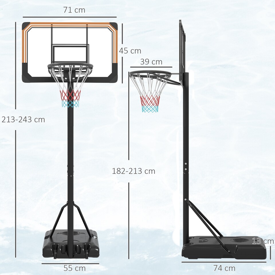 image 1 of SPORTNOW Basketball Backboard Hoop Net Set System with Wheels, 182-213cm - Black