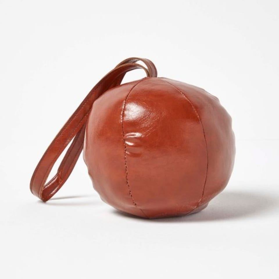 image 1 of Homescapes Brown Round Faux Leather Door Stop