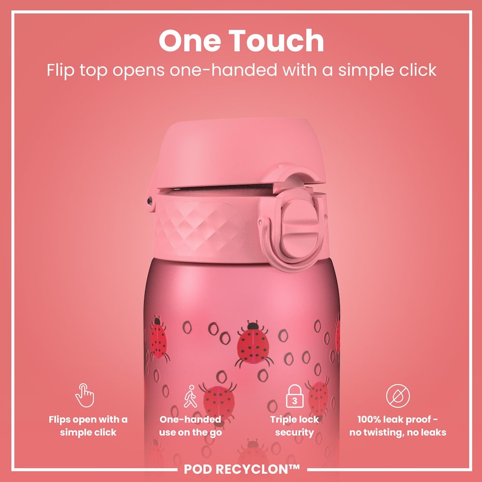 image 1 of Leak Proof Kids Water Bottle, BPA Free, 350ml (12oz) | Pink | Ladybugs | One Size