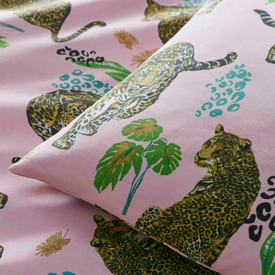 image 1 of Portfolio Home Night Jaguar Animal Print Bedding Duvet Cover Set Pink | King