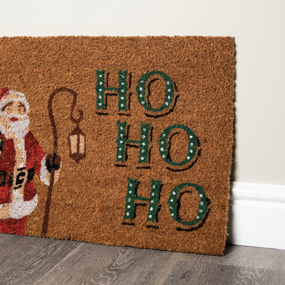 image 1 of 60cm x 40cm Brown Christmas Ho Ho Ho Doormat with Santa