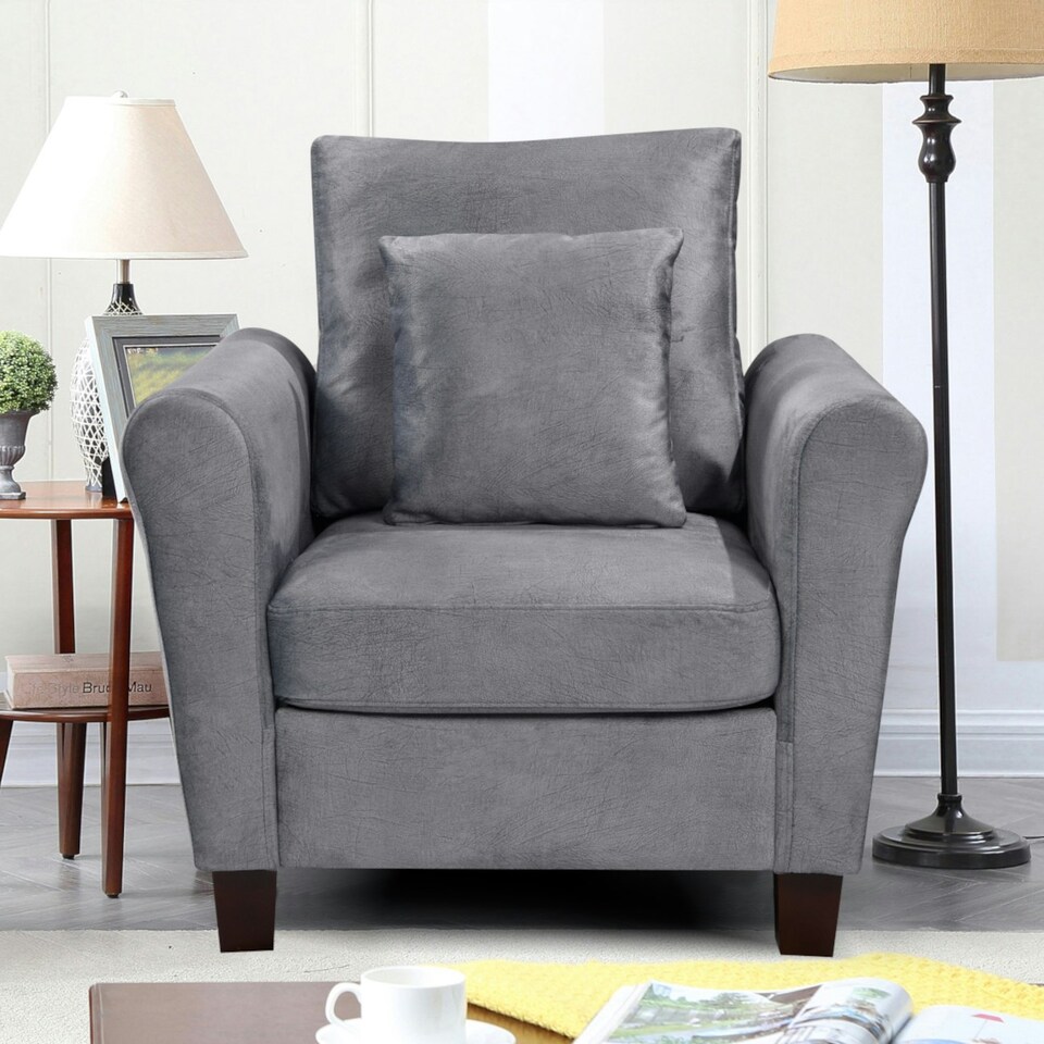 image 1 of Plush Velvet Arm Chair in Grey