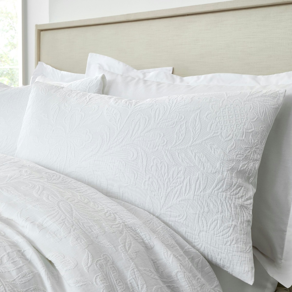 image 1 of Bianca Fleur Matelassé Jacquard 200 Thread Count Cotton Duvet Cover Set White | White | King
