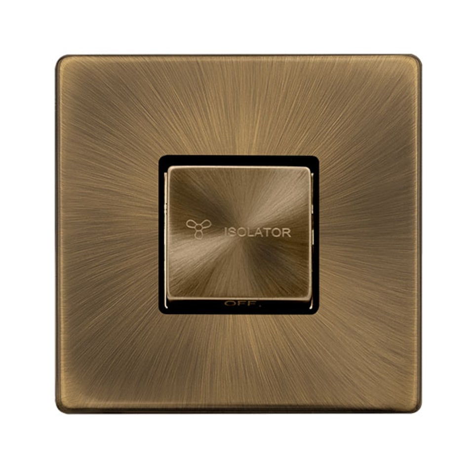 image 1 of SE HOME Antique Brass Screwless Plate 10A 1 Gang Ingot 3 Pole Fan Isolation Switch - Black Trim - SE Home Brown | Antique Brass