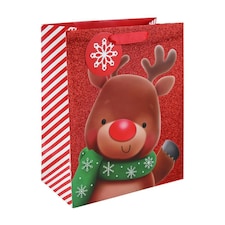 Pack of 12 Rudolph Glitter Large Christmas Gift Bags