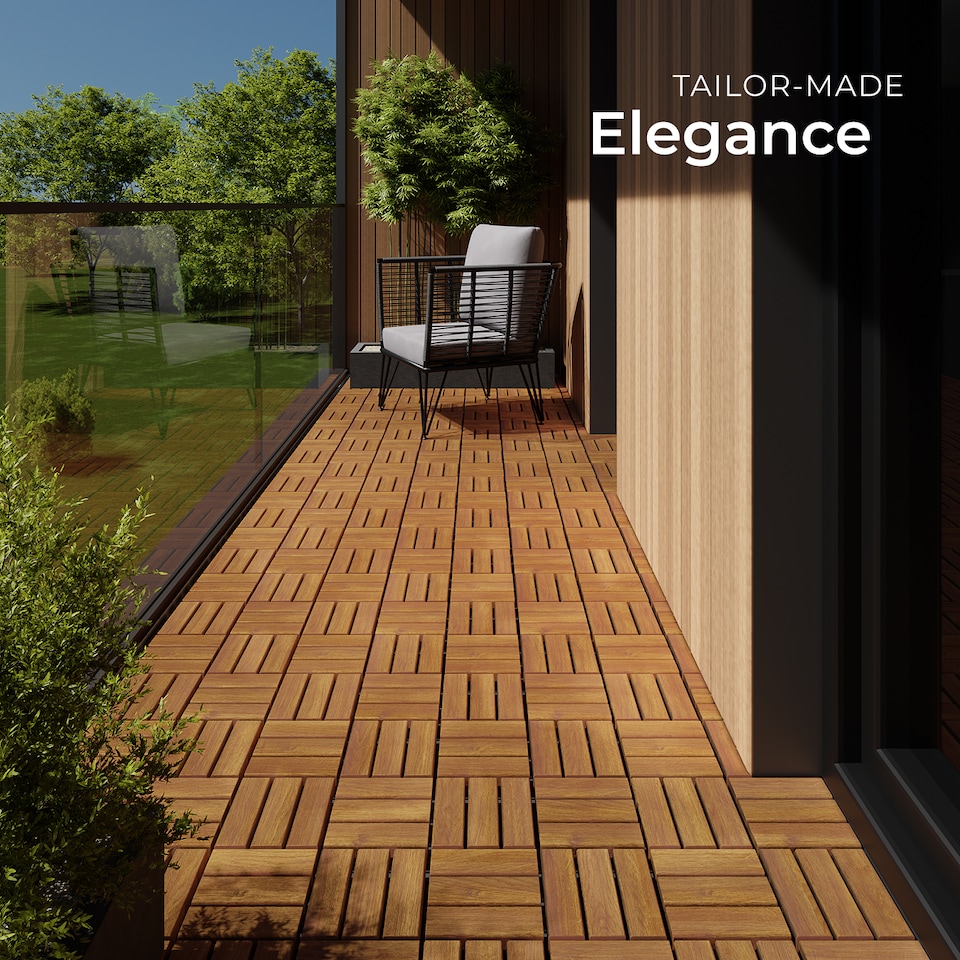image 1 of Outdoor Tiles Tabula - easy click installation, acacia wood, weather-safe | Brown | brown | 31 x 31 x 2,20 cm | 40
