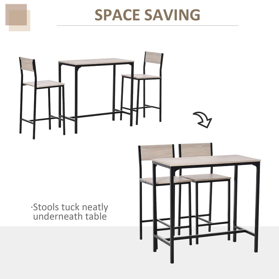image 1 of 3 Pack Table Stool Set Industrial Design w/ Metal Frame Oak Tone MDF Panels