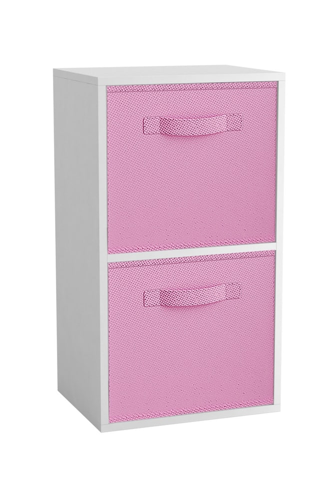 image 1 of 2-Tier Cube Shelving Unit with Inserts | White | White & Light Pink | 1
