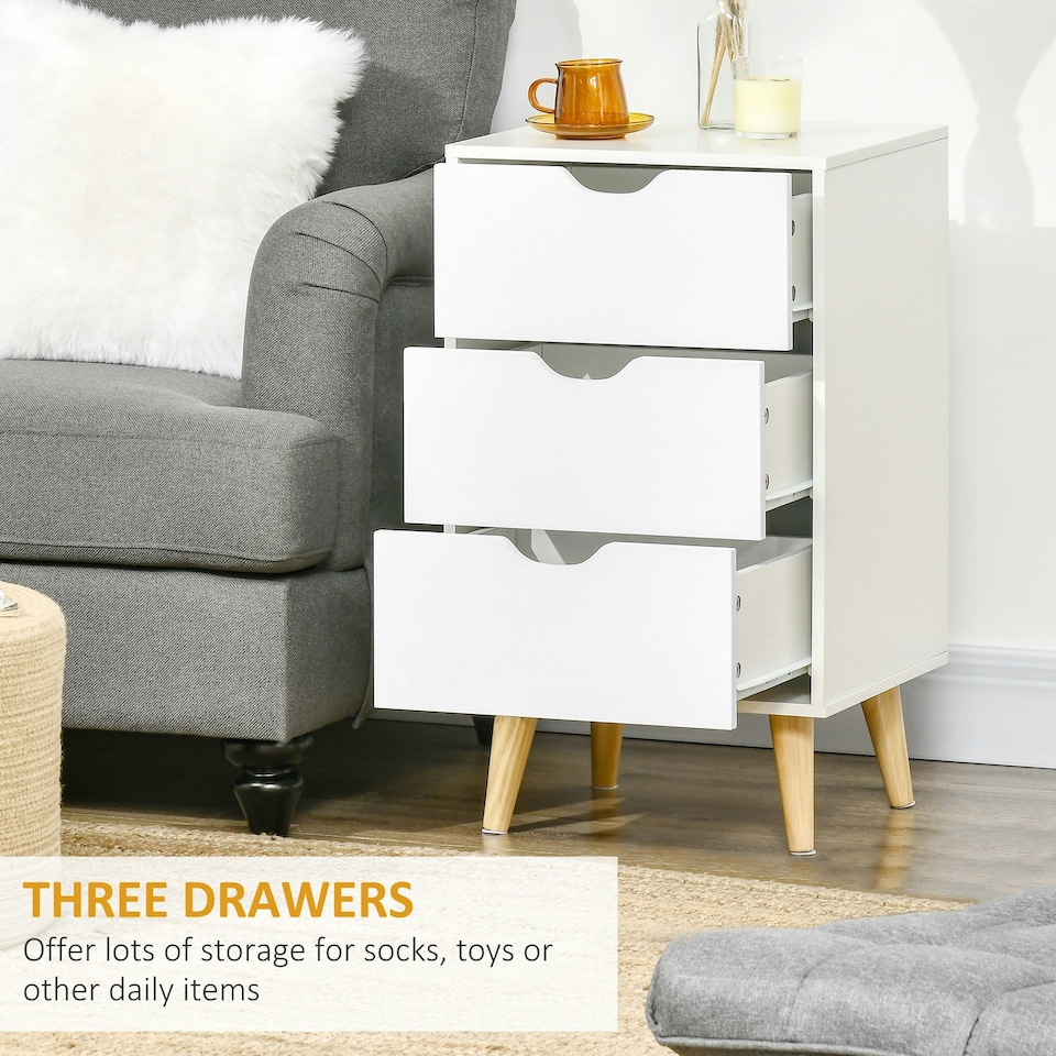 image 1 of HOMCOM Chest of Drawers, 3 Drawer Unit Storage Chest Bedroom, White