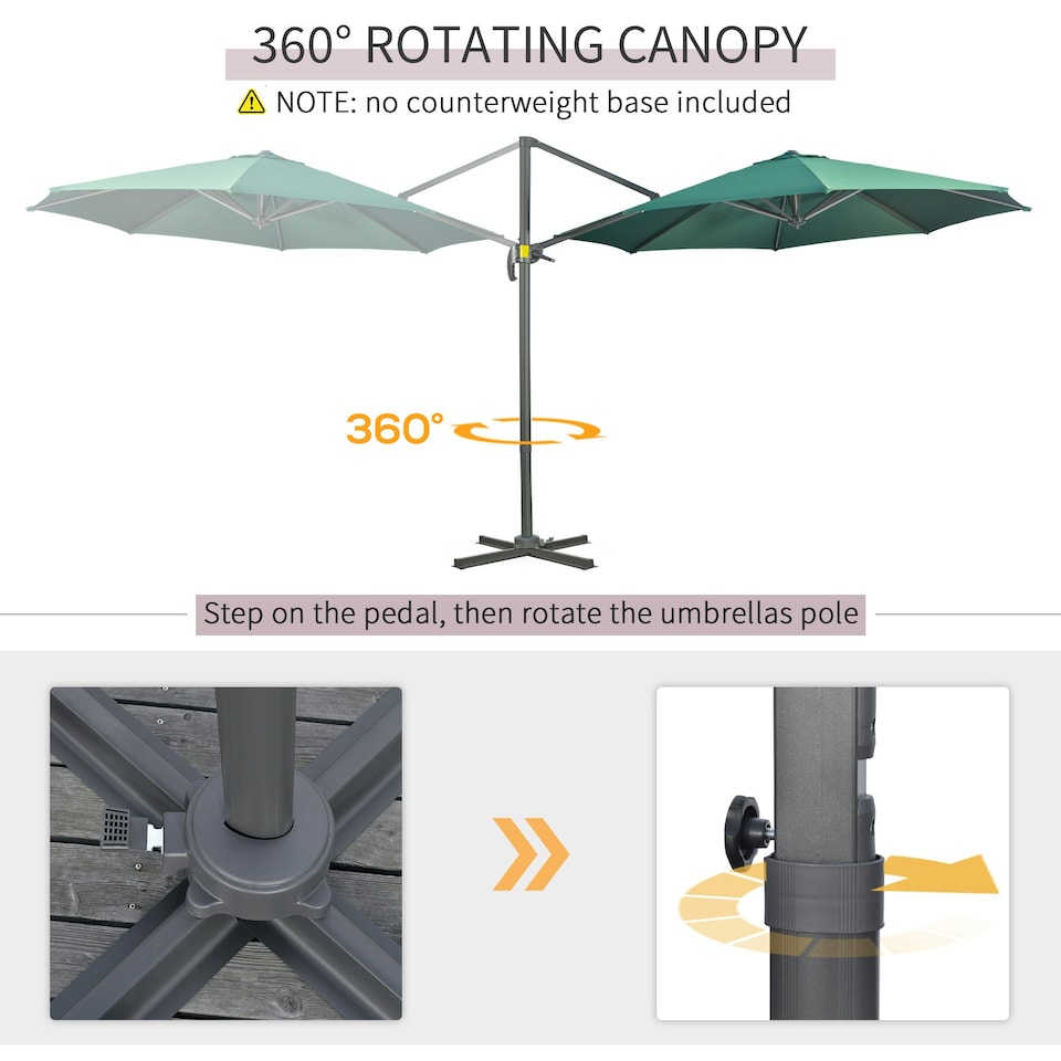 image 1 of Outsunny 3 x 3(m) Cantilever Parasol Garden Umbrella with Cross Base