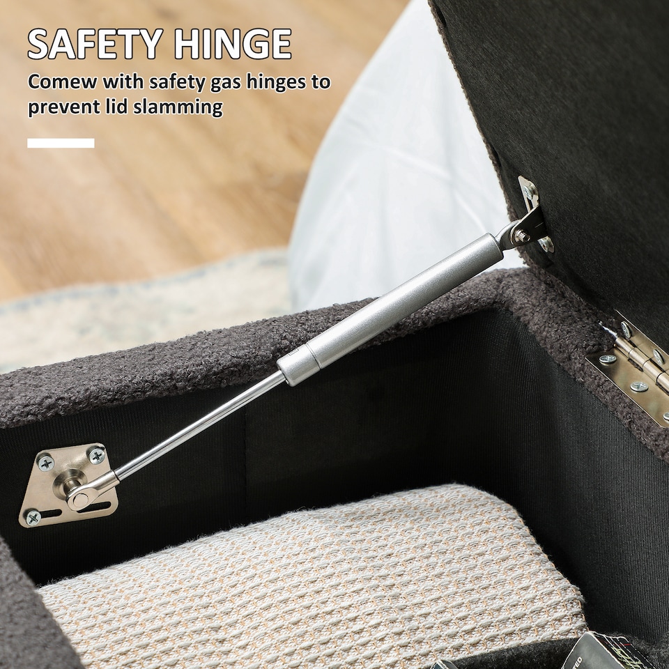 image 1 of HOMCOM 57L Storage Ottoman, End of Bed Bench with Wooden Legs, Fabric Footstool for Living Room, Bedroom, 95 x 38 x 45cm, Dark Grey | Grey | Dark Grey