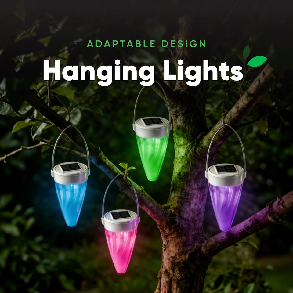 image 1 of Gardenwize Pack of 4 Solar Colour Changing Hanging Stake Lights Outdoor