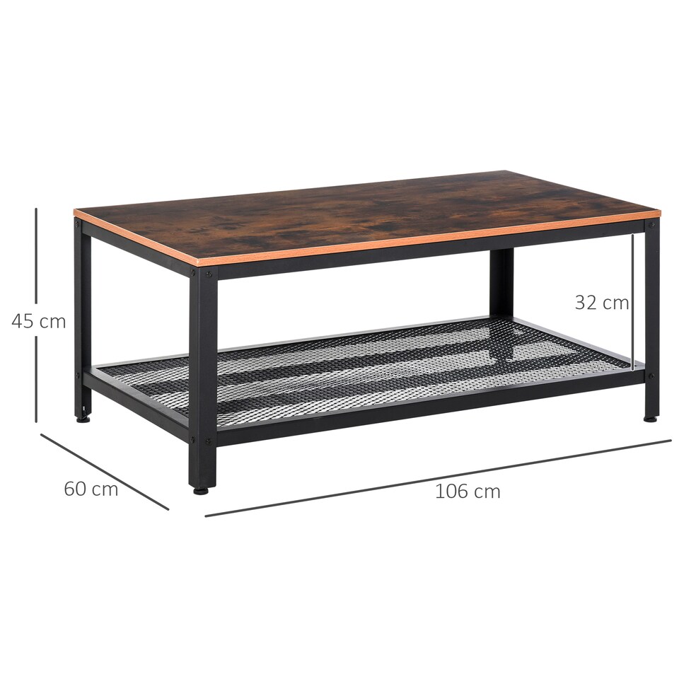 image 1 of HOMCOM Coffee Table Industrial Side Table Living Room Table with Storage Shelf and Metal Frame for Home Office, 106L x 60W x 45Hcm | Black