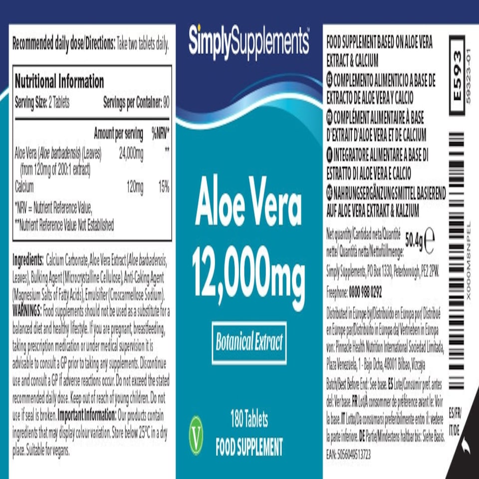 image 1 of Aloe Vera Extract 24,000mg - 180 Tablets