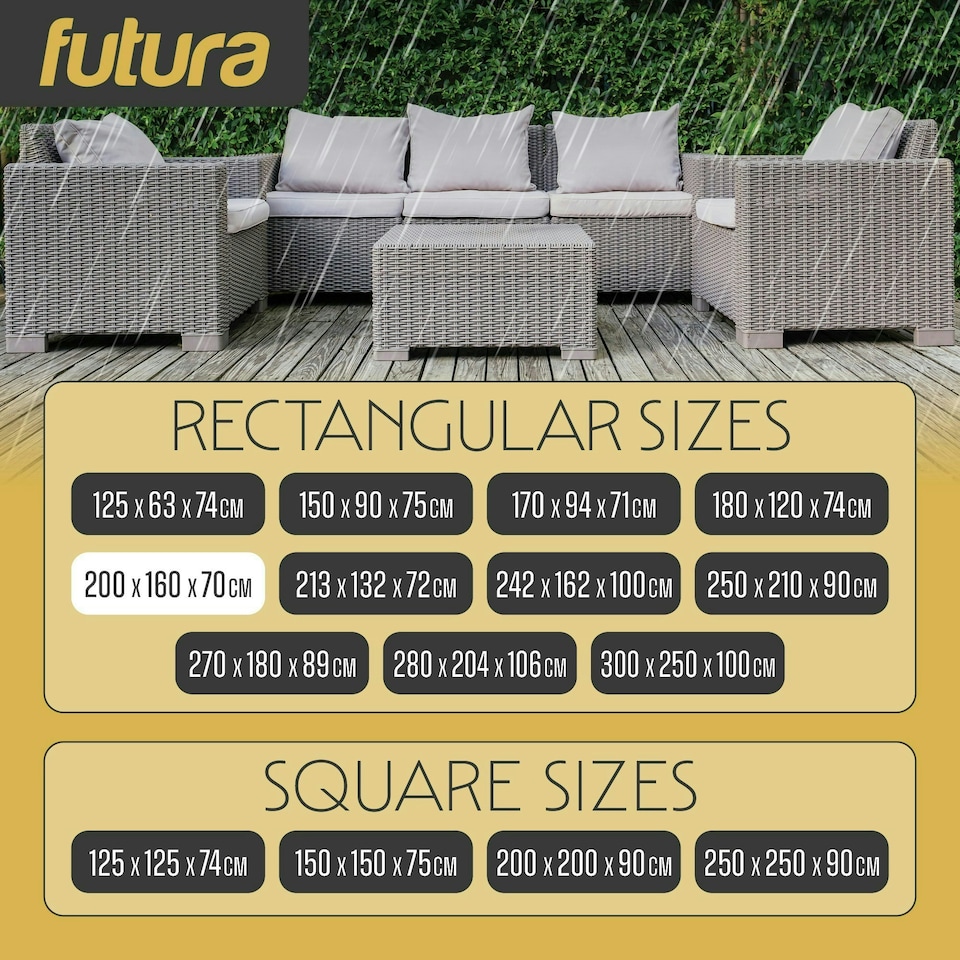 image 1 of Futura Rectangular 200x160x70cm Waterproof Garden Furniture Cover 600D | Black | Black | 200x160x70cm | 1