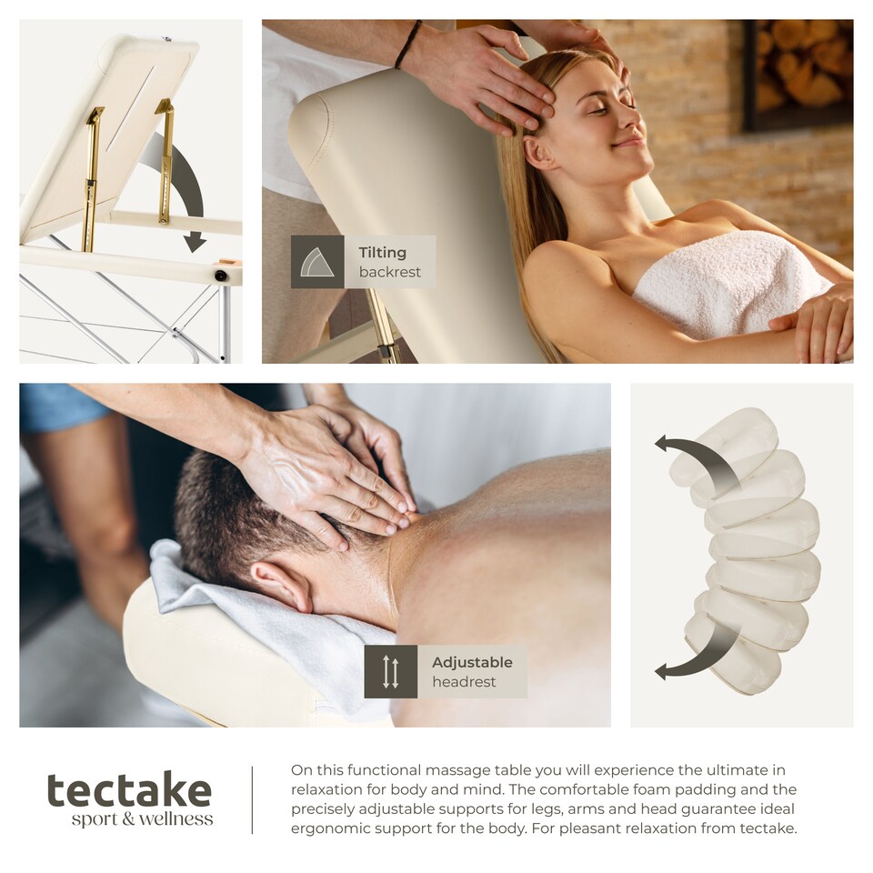 image 1 of Massage Table - 3-zone bed with aluminium frame, 5cm pad, folding, adjustable | Cream | beige | 1