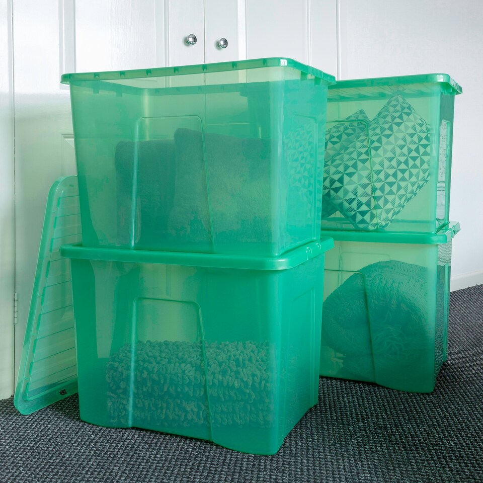 image 1 of Wham Crystal 4 x 80L Stackable Plastic Storage Boxes with Lids