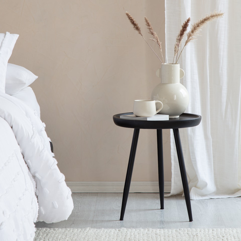 image 1 of MH London Chervey Round Side Table Solid  Wood End Table with Metal Tri-Pin Legs Small